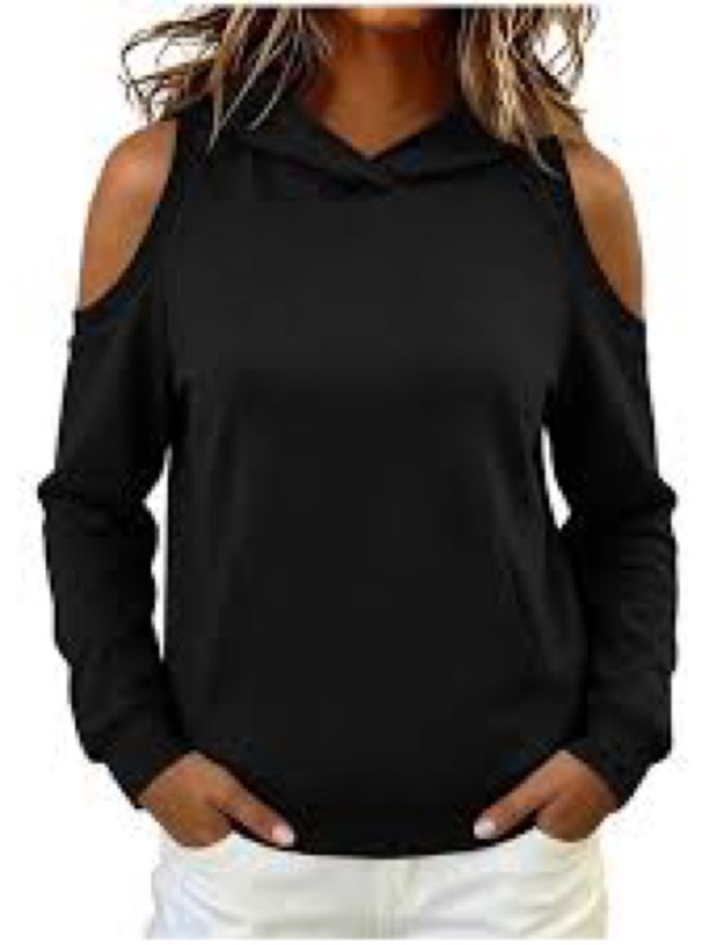 Gypsies & Moondust Black Cold-Shoulder Hoodie Top - Women